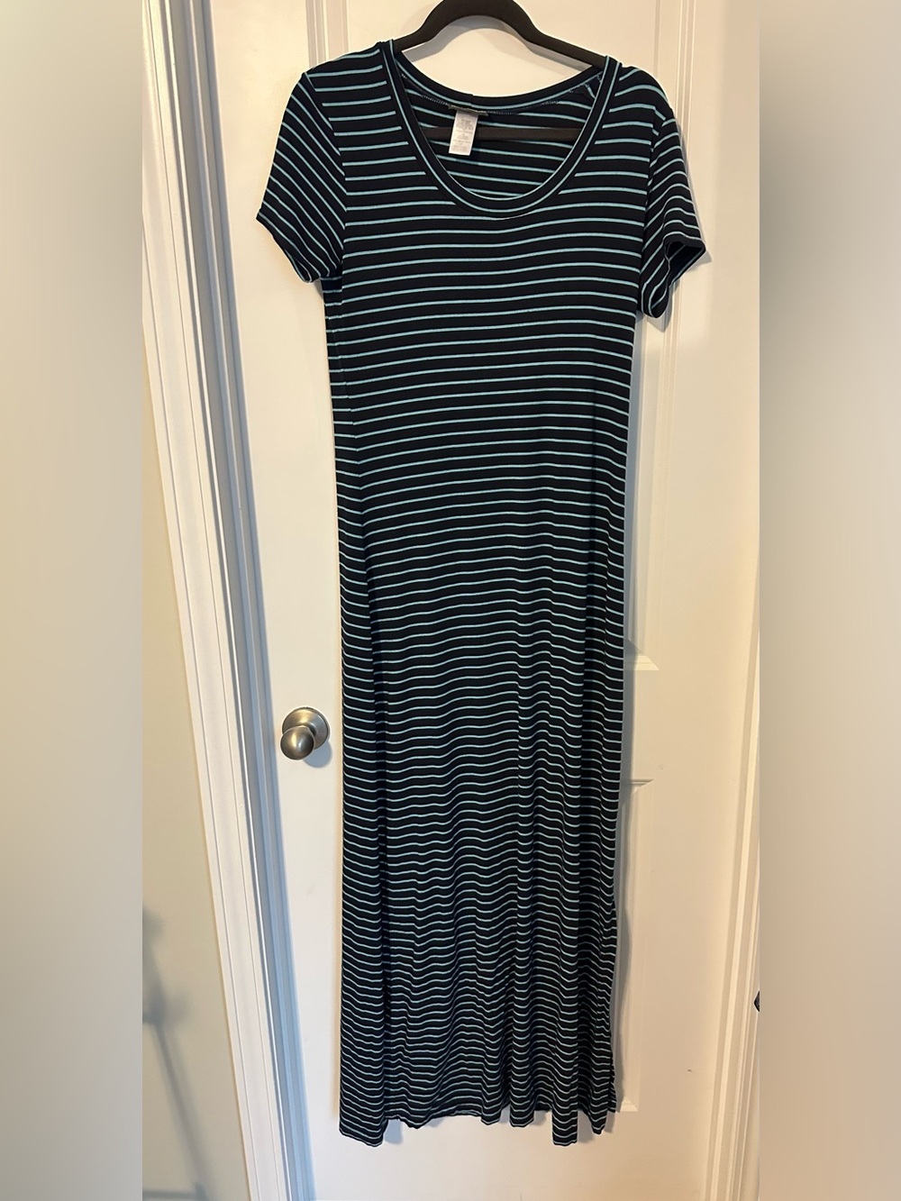 Tommy Bahama Navy and Teal Striped Short Sleeve Maxi Dress